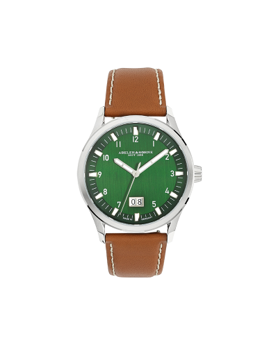Herrenuhr mit grünem Zifferbaltt &  Lederarmband